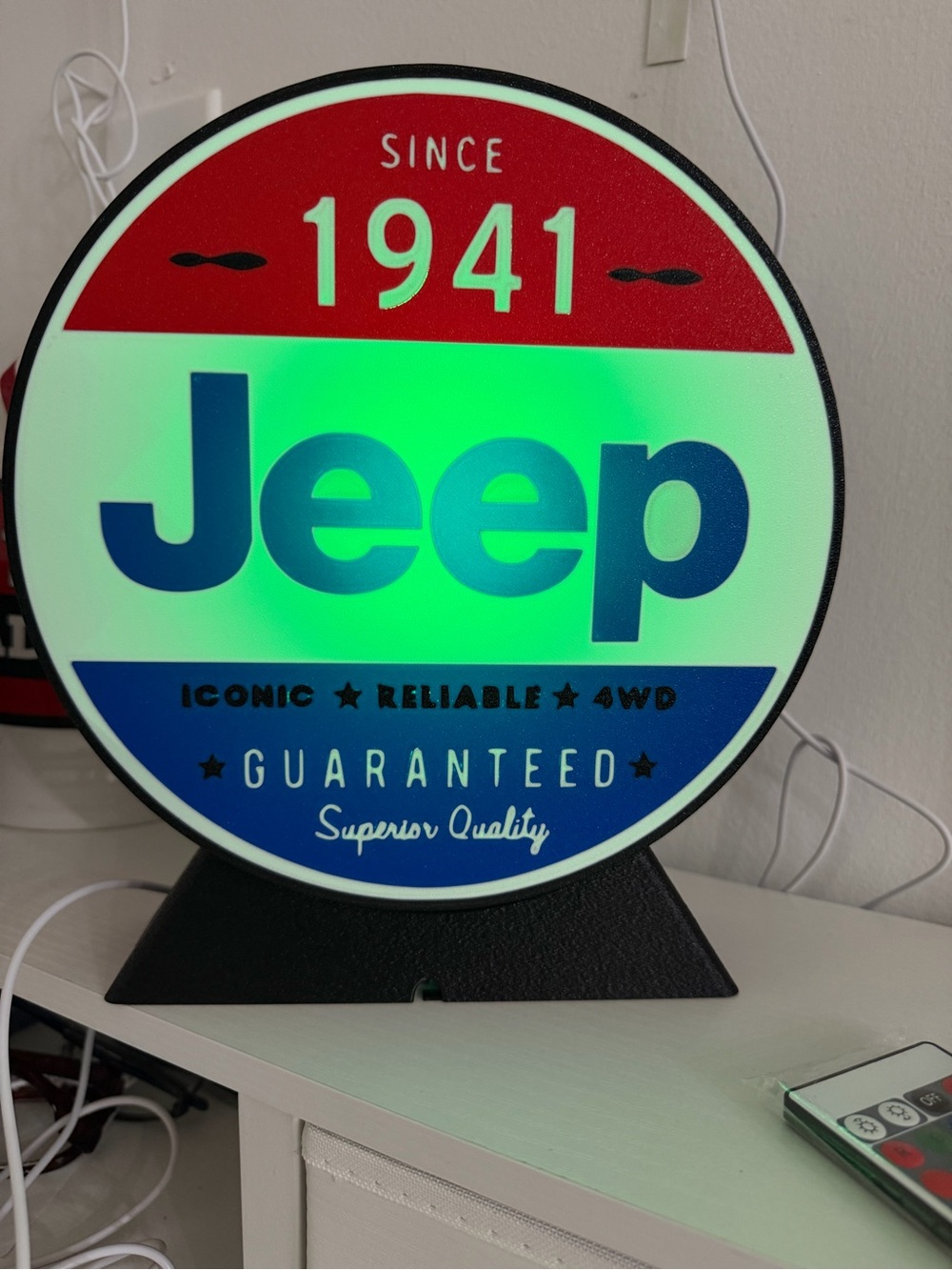 Jeep Retro 1941 LED Sign in Red, Blue, Green